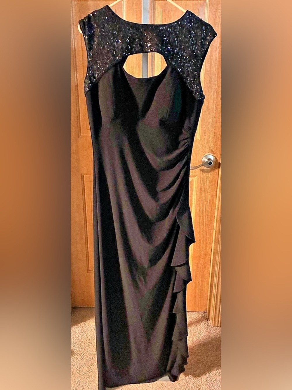 R&M Richards Black Sequin Maxi Dress Size 12 Like New
